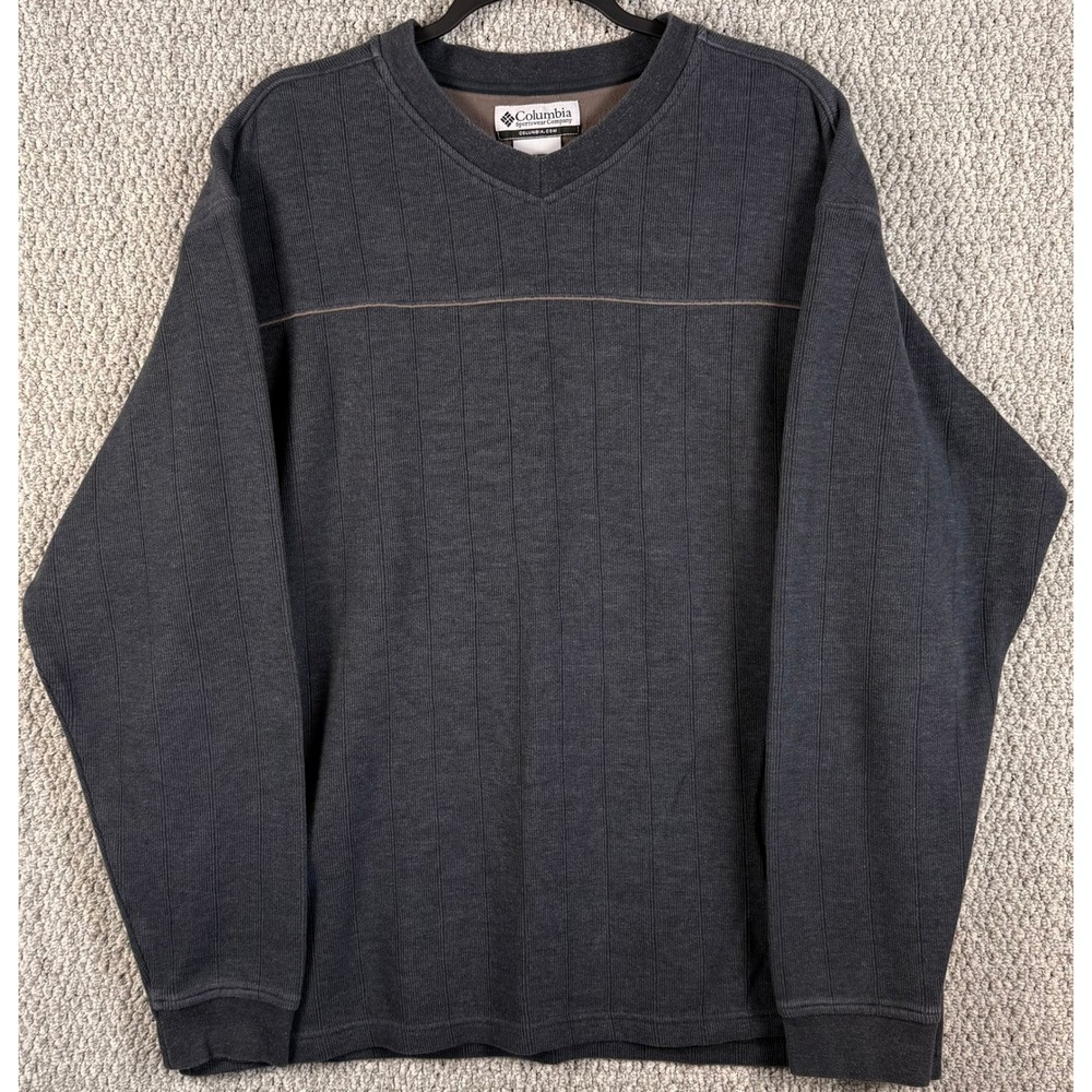 Columbia Sweater Mens XL Gray V-Neck Ribbed Pullover Long Sleeve Cotton Outdoor